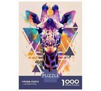 1000 Piece Jigsaws for Teenagers Puzzle Colorful Giraffe Portrait with Geometric Background Jigsaws for Adults Family Game Presents for Women Difficult And Challenge 38x26cm/1000pcs