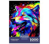 1000 Piece Jigsaws for Teenagers Puzzle Colorful Wolf Portrait on Black Background Puzzle for Adults Brain Teaser Game Birthday Present Parent-child Interaction 52x38cm/1000pcs