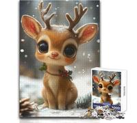 1000 Piece Jigsaws for Teenagers Puzzle Cute Christmas Reindeer Educational Games Precision Cutting Anti-Stress Toys Size 38x52cm