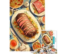 1000 Piece Jigsaws for Teenagers Puzzle Delicious Meat Feast on Checkered Tablecloth Practical Game Addictive Toys to Cultivate Patience Great Gifts Tough Challenge (size 38x52cm)