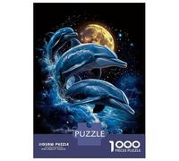1000 Piece Jigsaws for Teenagers Puzzle Dolphins Under The Moon Puzzle for Adults Brain Teaser Game Birthday Present Parent-child Interaction 52x38cm/1000pcs