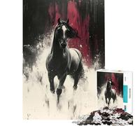 1000 Piece Jigsaws for Teenagers Puzzle Dramatic Horse Portrait with Abstract Background Help The Brain Exercise Difficult Challenge Relax Games for Ages 14 And over (38x52cm)