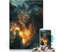1000 Piece Jigsaws for teenagers Puzzle Fire Dragon Digital Art Schwierig Schwer Lernspiel für Geburtstag, Weihnachten75x50cm