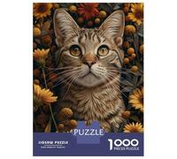 1000 Piece Jigsaws for Teenagers Puzzle Grey Tabby Cat in Flowers Adult Puzzles Toy Wall Decor A Work of Art Difficult And Challenge 38x26cm/1000pcs