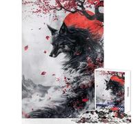 1000 Piece Jigsaws for Teenagers Puzzle Japanese Black Kitsune Fox Brain Teaser Game Enhance Memory DIY Toys Stress Reduction Gifts (38X26CM)