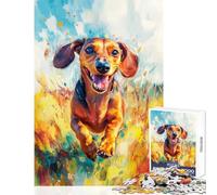 1000 Piece Jigsaws for Teenagers Puzzle Joyful Dachshund Leap Shared Interactive Home Fun Time Special Festive Idea (50x75cm)