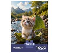 1000 Piece Jigsaws for Teenagers Puzzle Kitten Sailing on A Leaf Boat Adult Jigsaw Family Game Analysis And Logic Birthday And Unique Gifts 52x38cm/1000pcs