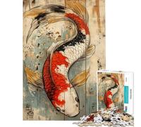 1000 Piece Jigsaws for Teenagers Puzzle Koi Fish Art on Wood Panel Puzzle for Adults Hands-on Game Staycation Kill Time for Is Ideal As A Gifts (Size 38x52cm)