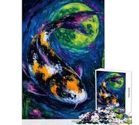 1000 Piece Jigsaws for Teenagers Puzzle Koi Fish Under The Moon Painting Hands-on Game Learning Educational Home Decoration Toys Decompressing Intellectual (50x75cm)