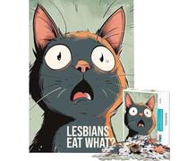 1000 Piece Jigsaws for Teenagers Puzzle Lesbians Eat What Meme Cat for Birthday, Chrismas Staycation Kill Time Educational Toy Suitable for Ages 14 And Up (38x52cm)