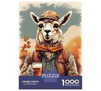 1000 Piece Jigsaws for Teenagers Puzzle Llama Drinking A Beer Puzzles for Adults Toy Wall Decor Perfect Decoration Difficult And Challenge 52x38cm/1000pcs