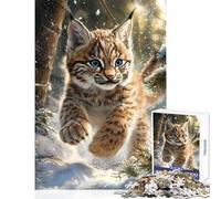 1000 Piece Jigsaws for Teenagers Puzzle Lynx in Snowy Forest Shared Interactive Home Fun Time Special Festive Idea (38x52cm)