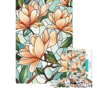 1000 Piece Jigsaws for Teenagers Puzzle Magnolia Flowers Stained Glass Style Help The Brain Exercise Difficult Challenge Relax Games for Ages 14 And over (38x26cm)