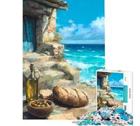 1000 Piece Jigsaws for Teenagers Puzzle Mediterranean Feast by The Sea for Birthday, Chrismas Staycation Kill Time Educational Toy Suitable for Ages 14 And Up (38x26cm)