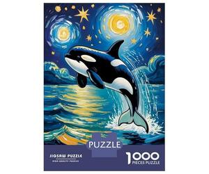 1000 Piece Jigsaws for Teenagers Puzzle Moonlit Ocean An Orca’s Leap Under The Starry Sky Van Gogh Style Art Jigsaws for Adults Family Game Presents for Women Difficult And Challenge 52x38cm/1000pcs