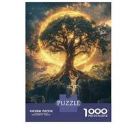 1000 Piece Jigsaws for Teenagers Puzzle Mystical Tree with Golden Aura Puzzle for Adults Brain Teaser Game Birthday Present Parent-child Interaction 38x26cm/1000pcs