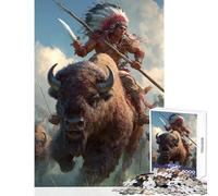 1000 Piece Jigsaws for Teenagers Puzzle Native American on Buffalo DIY Toys Great Gift for Games for Educational Game Decompressing Intellectual Size 38x26cm