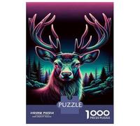 1000 Piece Jigsaws for Teenagers Puzzle Neon Deer Wall Art Print Adult Jigsaw Relaxing Games Improve Memory Birthday And Unique Gifts 52x38cm/1000pcs