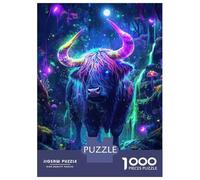 1000 Piece Jigsaws for Teenagers Puzzle Neon Highland Cow in Forest Puzzle for Adults Brain Teaser Game Birthday Present Parent-child Interaction 70x50cm/1000pcs