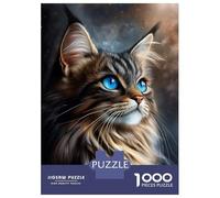 1000 Piece Jigsaws for Teenagers Puzzle Norwegian Forest Cat with Blue Eyes Jigsaw for Adults Relaxing Games Precision Cutting Difficult And Challenge 38x26cm/1000pcs