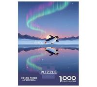 1000 Piece Jigsaws for Teenagers Puzzle Penguin Skating on Ice with Aurora Puzzle for Adults Brain Teaser Game Birthday Present Parent-child Interaction 70x50cm/1000pcs