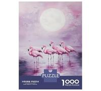 1000 Piece Jigsaws for Teenagers Puzzle Pink Flamingos at Moonlight Puzzle for Adults Brain Teaser Game Birthday Present Parent-child Interaction 70x50cm/1000pcs