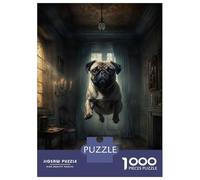 1000 Piece Jigsaws for Teenagers Puzzle Pug in Haunted Mansion Puzzle for Adults Brain Teaser Game Birthday Present Parent-child Interaction 70x50cm/1000pcs