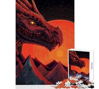 1000 Piece Jigsaws for Teenagers Puzzle Red Dragon over Mountains with Sun Shared Interactive Home Fun Time Special Festive Idea (38x52cm)