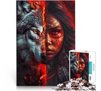 1000 Piece Jigsaws for teenagers Puzzle Red Native American Wolf Stress Reliever Staycation Kill time 50x75cm A Work of Art for 14+