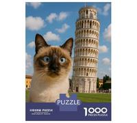 1000 Piece Jigsaws for Teenagers Puzzle Siamese Cat with Leaning Tower Adult Jigsaw Hands-on Game Pattern Assembly for Is Ideal As A Gift 38x26cm/1000pcs