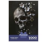 1000 Piece Jigsaws for Teenagers Puzzle Skull White Flowers Adult Jigsaw Hands-on Game Pattern Assembly for Is Ideal As A Gift 70x50cm/1000pcs