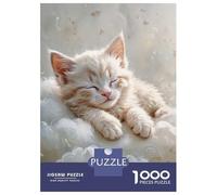 1000 Piece Jigsaws for Teenagers Puzzle Sleeping White Kitten on Clouds Adult Jigsaw Hands-on Game Pattern Assembly for Is Ideal As A Gift 38x26cm/1000pcs