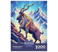 1000 Piece Jigsaws for Teenagers Puzzle Stained Glass Ibex Mountain Scene Puzzle for Adults Brain Teaser Game Birthday Present Parent-child Interaction 70x50cm/1000pcs