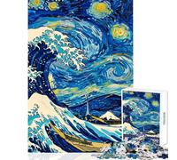 1000 Piece Jigsaws for Teenagers Puzzle Starry Wave Van Gogh Meets Hokusai Shared Interactive Home Fun Time Special Festive Idea (38x52cm)