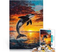 1000 Piece Jigsaws for teenagers Puzzle sunset killer whale Herausfordernd Schwierig einzigartiges Herausforderungsspiel50x70cm