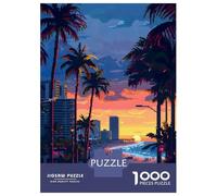 1000 Piece Jigsaws for Teenagers Puzzle Sunset Miami Pixel Art Puzzles for Adults Family Games Wall Art Difficult And Challenge 70x50cm/1000pcs