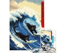 1000 Piece Jigsaws for Teenagers Puzzle Surfing Cats Ukiyo-e Style for Birthday, Chrismas A Work of Art Relaxing Games for And from 14 Years And over (50x75cm)