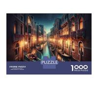 1000 Piece Jigsaws for Teenagers Puzzle Venice Night Canal Gondola Ride Puzzle for Adults Brain Teaser Game Birthday Present Parent-child Interaction 70x50cm/1000pcs