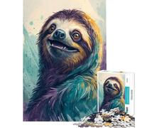 1000 Piece Jigsaws for Teenagers Puzzle Watercolor Sloth Portrait Challenging To Complete Perfect Decoration Relaxing Games for And from 14 Years And over (38x26cm)