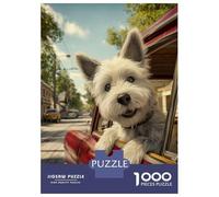 1000 Piece Jigsaws for Teenagers Puzzle West Highland White Terrier in Red Car Puzzles for Adults Family Games Wall Art Difficult And Challenge 38x26cm/1000pcs