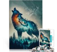 1000 Piece Jigsaws for teenagers Puzzle wolf double exposure Mustermontage mit vollständig ineinander greifenden, zufällig geformten Teilen38x26cm