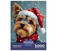 1000 Piece Jigsaws for Teenagers Puzzle Yorkie Christmas Portrait Yorkshire Terrier in Santa Hat Adult Jigsaw Puzzle Anti-Stress Toys Wall Decoration Difficult And Challenge 70x50cm/1000pcs
