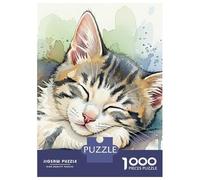 1000 Piece Jigsaws for Teenagers Sleeping Kitten Watercolor Painting Adult Jigsaw Hands-on Game Difficult Challenge Gifts for Friends And Family 38x26cm/1000pcs
