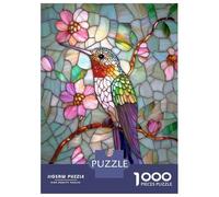 1000 Piece Jigsaws for Teenagers Stained Glass Hummingbird Puzzle for Adults Hands-on Game Difficult Challenge Educational Challenge 38x26cm/1000pcs