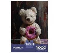 1000 Piece Jigsaws for Teenagers Teddy Bear with Donut Puzzle for Adults Hands-on Game Difficult Challenge Educational Challenge 38x26cm/1000pcs