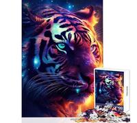 1000 Piece Jigsaws for Teenagers Tiger Head Space Flames Anti-Stress Toys Birthday Gift Fun Games Artists' Collection, Fine Arts Size 38x26cm