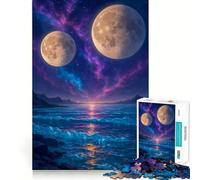 1000 Piece Jigsaws for Teenagers Two Moons over A Cosmic Ocean Tight Fit Play Focus Fun Game Leisure Fun Time Christmas Wall Art (50x75cm)