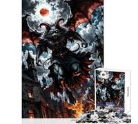 1000 Piece Jigsaws for Teenagers Winged Demon Cat Over Burning City Relaxing Games Enhance Memory Home Decoration Toys for Birthday, Chrismas (38X52CM)