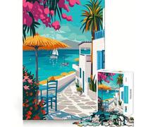 1000 Piece Jigsaws Greece Mykonos Summer Art Ideal Cut Decor Cognitive Play Gift Easy Time Play Birthday Game Gift (50x75cm)