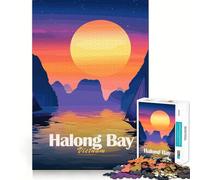 1000 Piece Jigsaws Halong Bay Vietnam Sunset Illustration Clean Joint Game Smart Play Gift Relax Play Time Xmas Decor Gift (38x26cm)